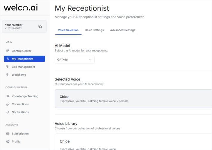 AI receptionist dashboard